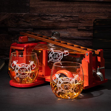 Firetruck Whiskey Decanter with Two 12 oz Glasses Gift Firefighter Gifts, Fireman, Firetruck Figurine, Police Gifts, Fire Department Gifts, Gifts for Firefighters! 600ml 13